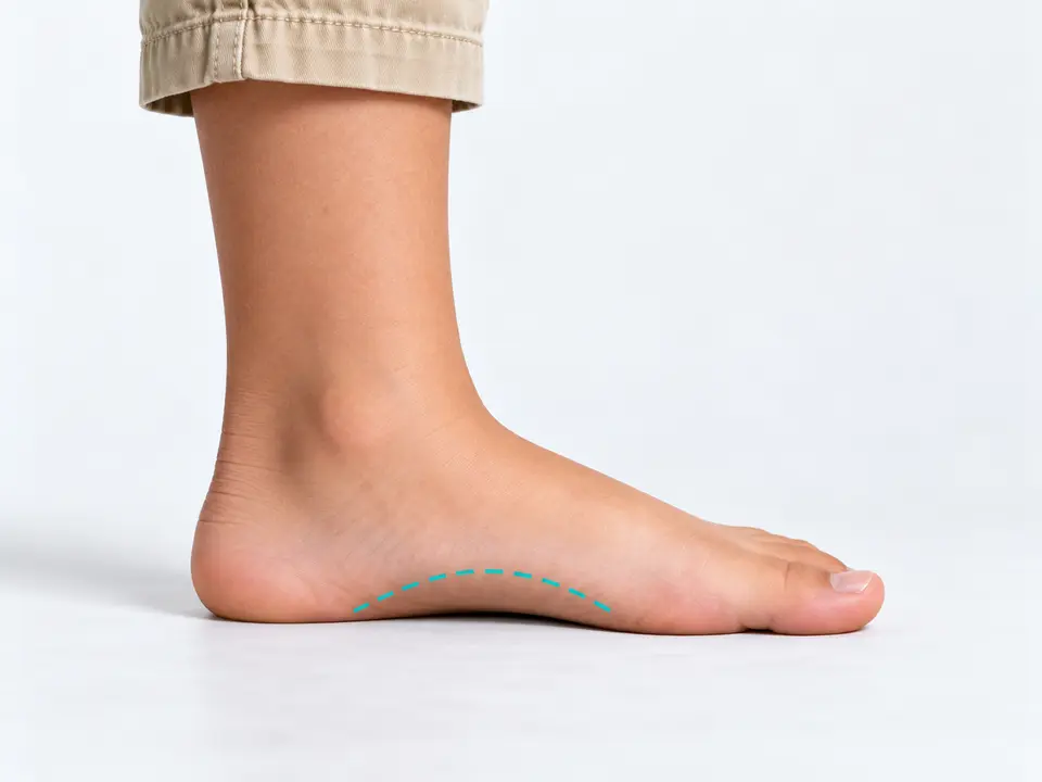 Side view of a child's low foot arch while standing