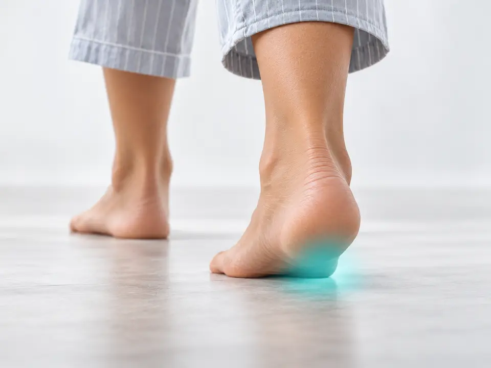 Heel contacting the floor during a first morning step