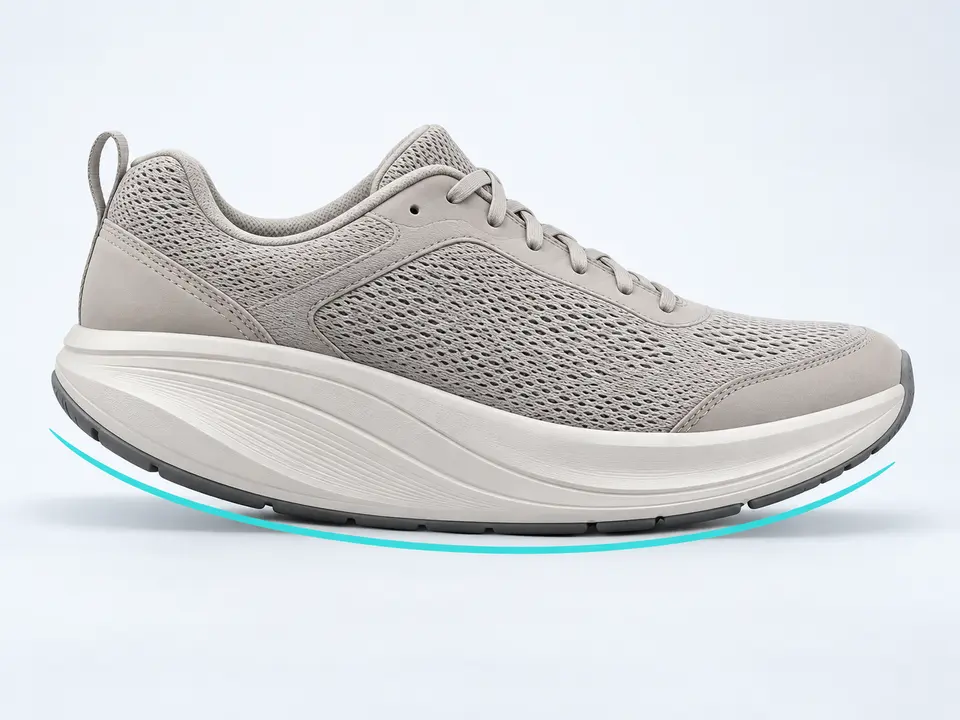 Walking shoe with a curved rocker sole