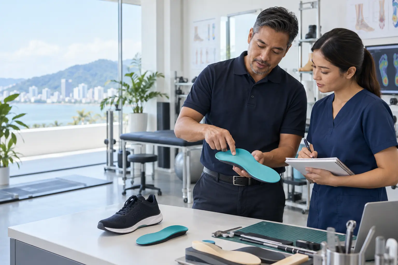 Wonderwalk clinician teaching a healthcare professional about a bespoke insole
